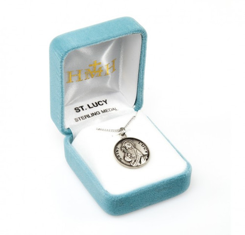 Sterling Silver Round St. Lucy Medal - 18" Chain