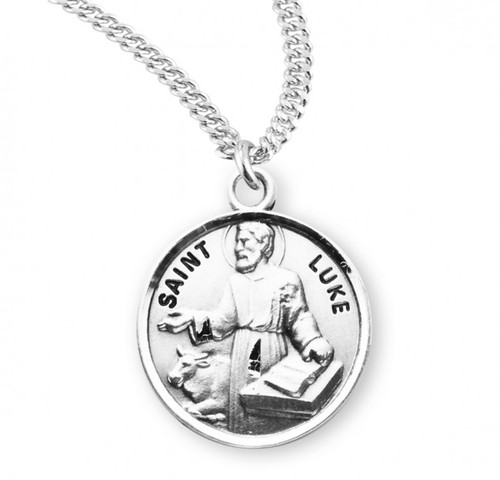 Sterling Silver Round St. Luke Medal - 20" Chain