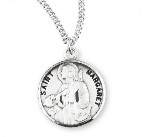 Sterling Silver Round St. Margaret Medal - 18" Chain