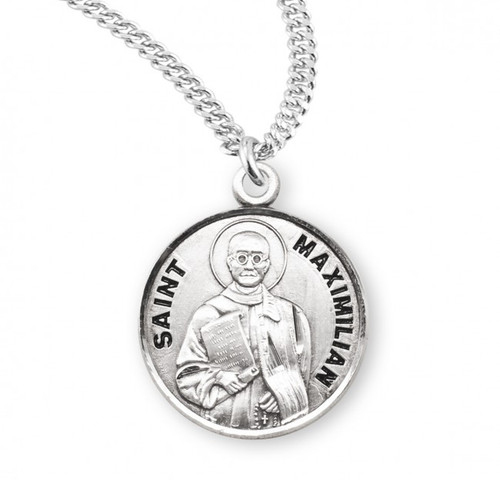 Sterling Silver Round St. Maximilian Kolbe Medal - 20" Chain
