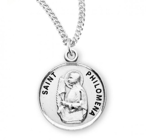 Sterling Silver Round St. Philomena Medal - 18" Chain