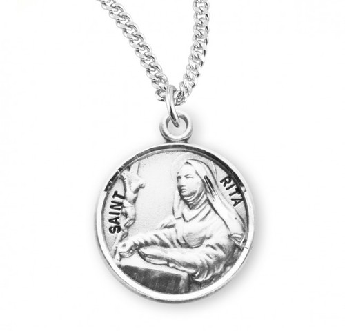 Sterling Silver Round St. Rita Medal - 18" Chain