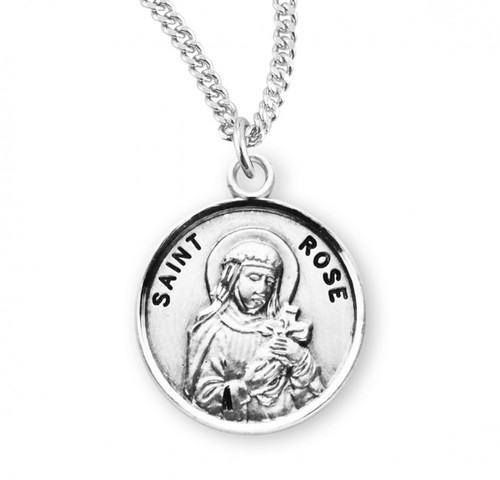 Sterling Silver Round St. Rose Medal - 18" Chain