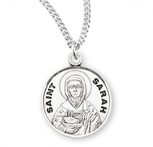 Sterling Silver Round St. Sarah Medal - 18" Chain