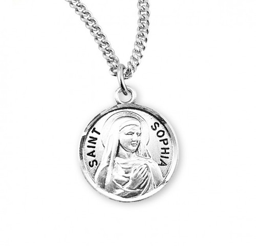 Sterling Silver Round St. Sophia Medal - 18" Chain