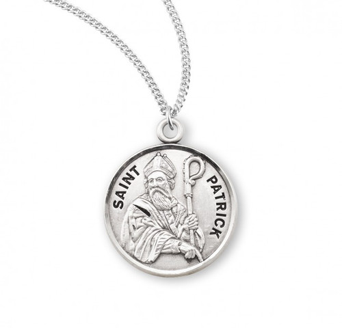 Sterling Silver Round St. Patrick Medal - 20" Chain