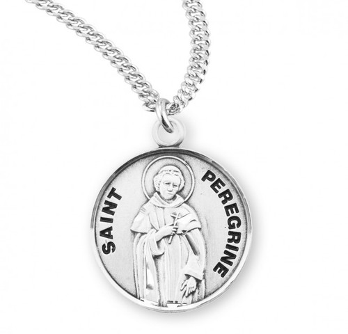 Sterling Silver Round St. Peregrine Medal - 20" Chain