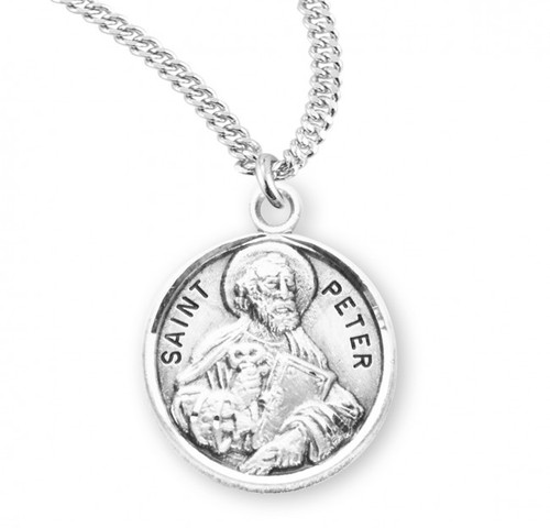 Sterling Silver Round St. Peter Medal - 20" Chain