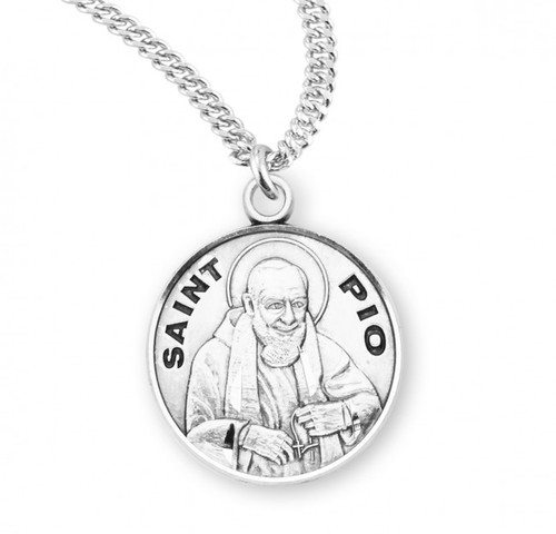 Sterling Silver Round St. Padre Pio Medal - 20" Chain