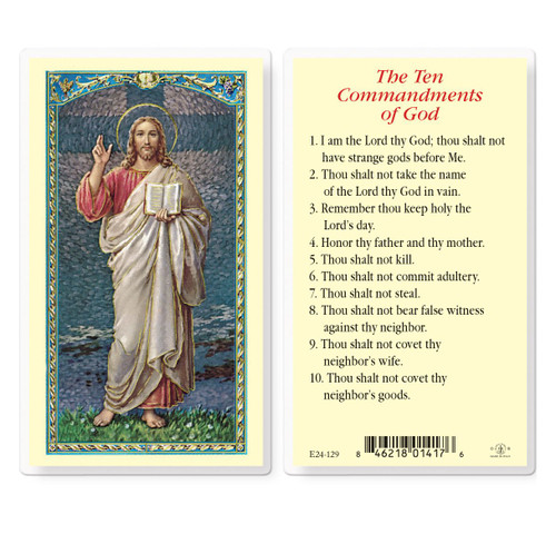 The Ten Commandments of God Laminated Holy Card 