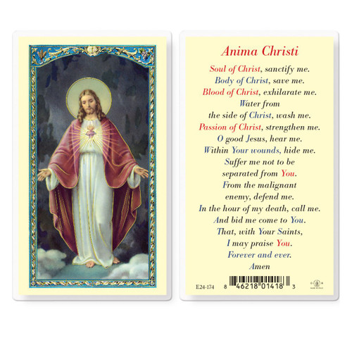 Sacred Heart of Jesus - Anima Christi Laminated Holy Card 
