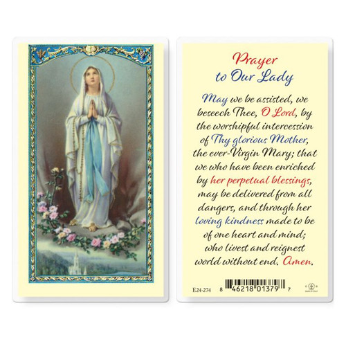 Our Lady of Lourdes Laminated Holy Card 