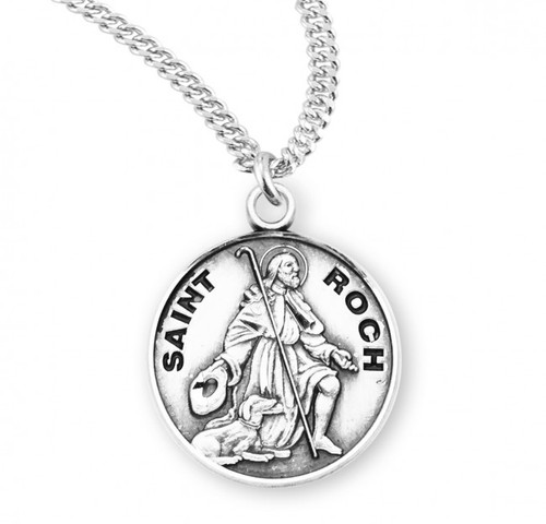 Sterling Silver Round St Roch Medal - 20" Chain