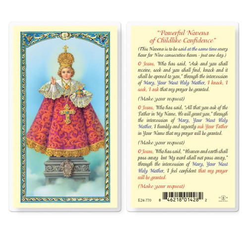 Powerful Novena of Childlike Confidence - Infant of Prague Laminated Holy Card 