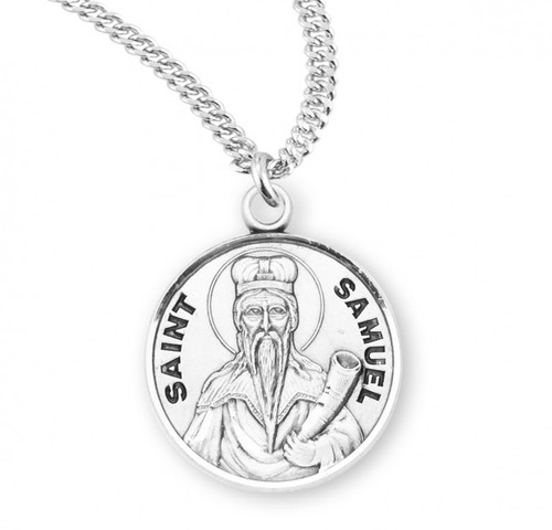 Sterling Silver Round St. Samuel Medal - 20" Chain