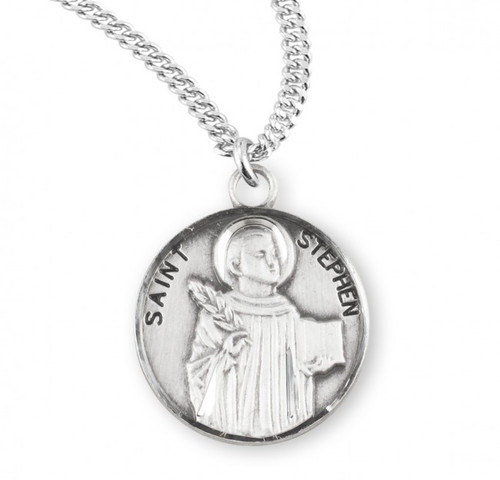 Sterling Silver Round St. Stephen Medal - 20" Chain