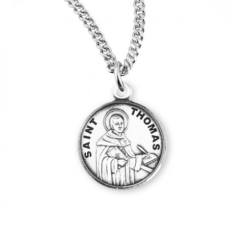 Saint Thomas Aquinas Round Sterling Silver Medal - 20" Chain