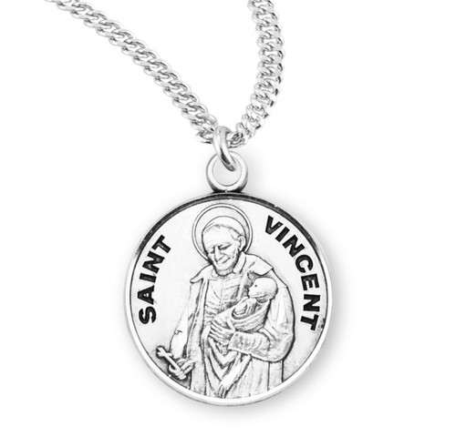 Sterling Silver Round St. Vincent Medal - 20" Chain
