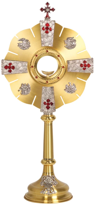 24K Gold-Plated Monstrance with Oxidized Silver Accents – 28" H