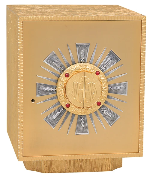 24K Gold-Plated Tabernacle with Oxidized Silver Rays & Ruby Accents