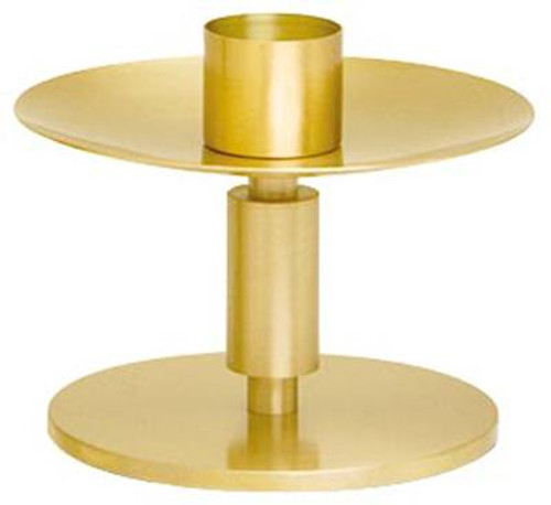 Solid Brass, Satin Finish Candlestick. 3 3/4" Height, 5" Base. 1 1/2" socket. Complementary Crucifix K544-AC