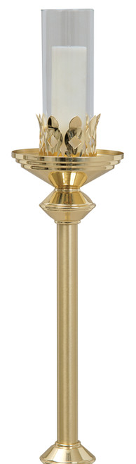 Torch only. Solid brass, two-tone finish. 3˝ x 8˝ glass cylinder. Overall height 48˝. Oil candle not included; will furnish any standard size candle socket.   Base (K437-B) sold separately. Extra Glass Cylinder (K437-G) also available