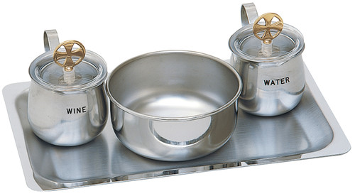 Stainless Steel Cruet Set with 24K Gold-Plated Cross & Tray – 5 Ounce Capacity