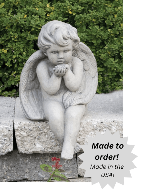 Sitting Cherub Blowing a Kiss Outdoor Cement Garden Statue - 12"