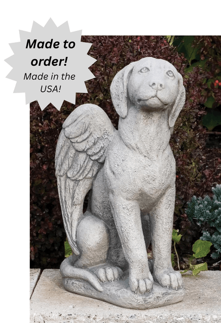 Standing Guardian Angel Dog Memorial Outdoor Cement Garden Statue - 17"