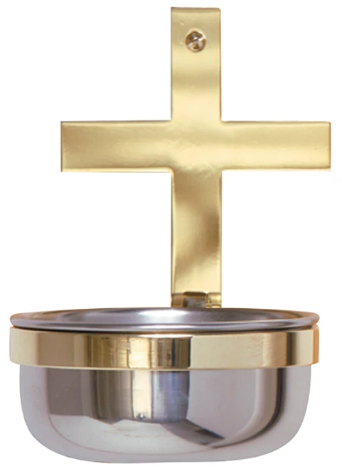 Holy Water Font with Brass Cross & Stainless Steel Bowl