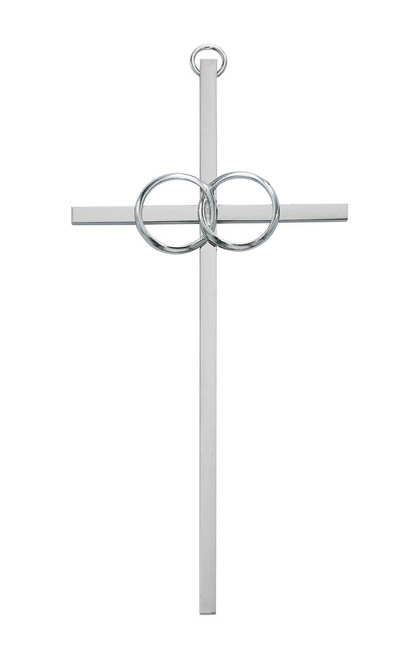 8" ~ Silver plated double ring wedding cross