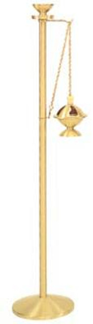 Censer stand with circular base. Shown in satin brass, available in high polish brass and satin or high polish bronze. 50" height, 10 1/2" base
