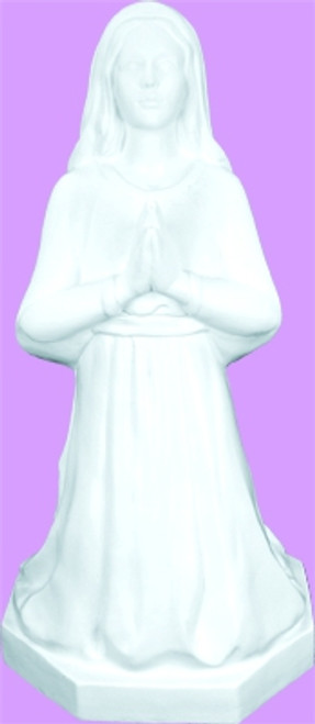 White -  St. Bernadette Praying. Patron Saint of Bodily Illness. Detailed lawn & garden statue is designed for lasting durability indoors and outdoors use. Available in several  finishes: White, Color, Patina, Granite, Wood Stain, Bronze