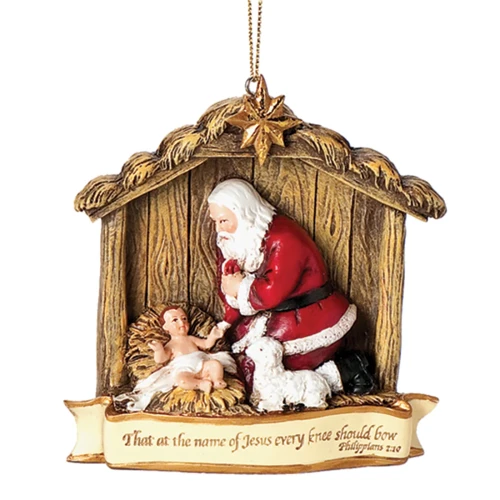 Kneeling Santa in Stable Ornament 