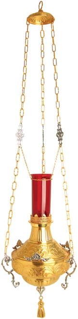 24K Gold-Plated Hanging Sanctuary Lamp with Oxidized Silver Accents