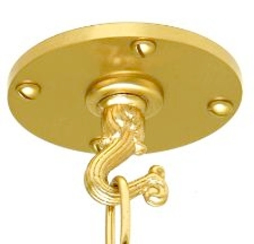 Ceiling Hook K157- Round plate measuring 1/4" by 3 1/2" diameter. Available in Satin Bronze or High Polish Brass