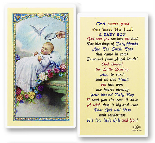 God Sent You a Baby Boy, Laminated Holy Card