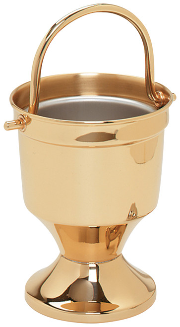 Holy Water Pot with sprinkler. 7" height. 5-1/4" bowl diameter. Sprinkler 9-3/4" length