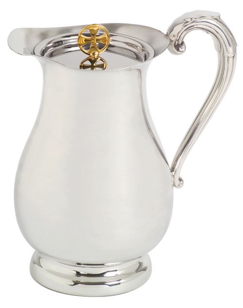 Pewter Church Flagon with Gold-Plated Cross – 38 Ounces
