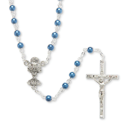 Blue Bead Rosary with Chalice Centerpiece