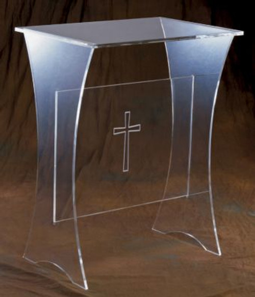 Acrylic or Wooden Top Offertory table with or without cross. Dimensions: 30" height by 24" width, 16" depth. Base: 3/8" acrylic. Comes with a choice of 1/2" Acrylic Top or 3/4" Wood Top. 
