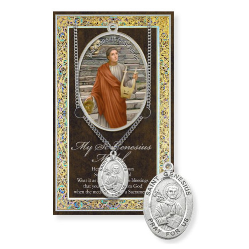 St. Genesius Prayer Card and Pewter Medal