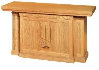 Traditional Wooden Church Altar with Grapevine Trim