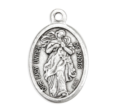 Our Lady Undoer of Knots Oval Antiqued Silver Oxidized Medal
