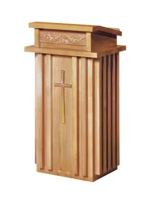 Wooden Church Lectern with Cross & Decorative Carved Trim - 46"