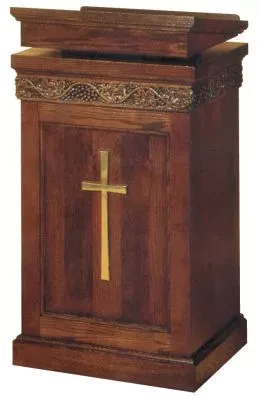 Wooden Church Lectern with Carved Trim & Two Interior Shelves - 45"
