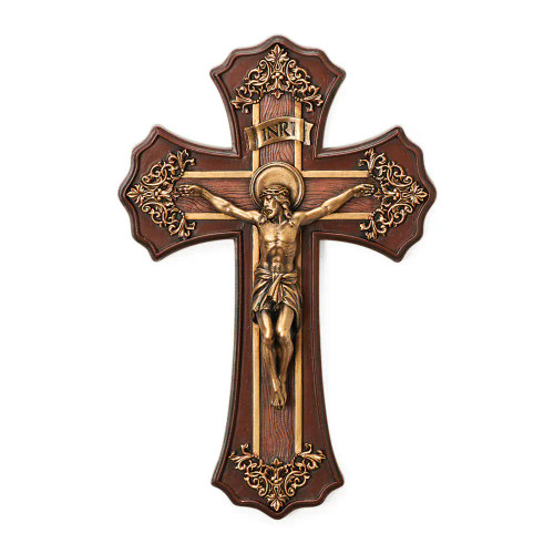 Victorian Style Oak and Antique Gold Crucifix