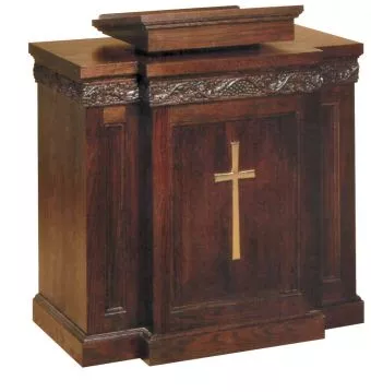 Wooden Church Pulpit with Decorative Carved Trim – Optional Brass Cross – 46"