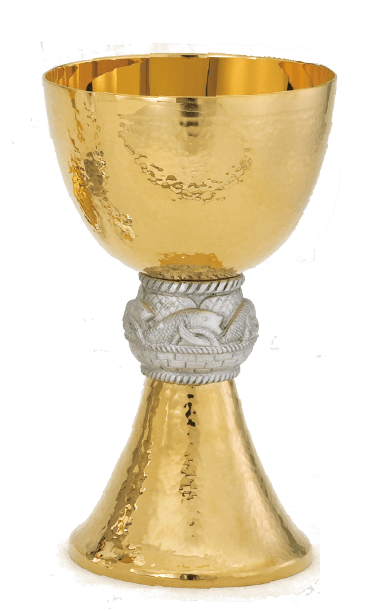 24K Gold Two-Tone Hammered Chalice & Bowl Paten and Matching Ciborium 