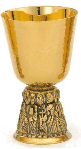 24K Gold-Plate Communion Cup with Apostles Stem - Hammered Finish